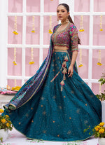 Load image into Gallery viewer, Farah Talib Aziz- Ayelina Teal Lehnga Choli | FTA-AT-090