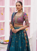 Load image into Gallery viewer, Farah Talib Aziz- Ayelina Teal Lehnga Choli | FTA-AT-090