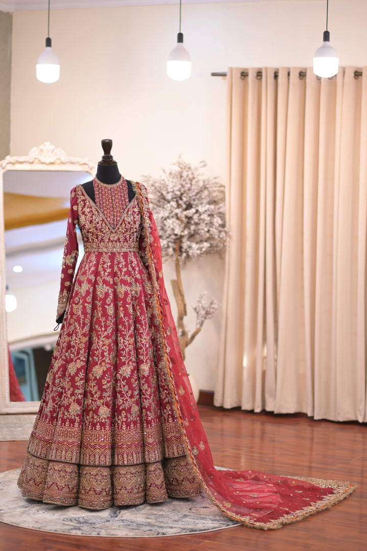 Ahmad Sultan – New Lehenga Choli Deep Red | AS-Lcr-070