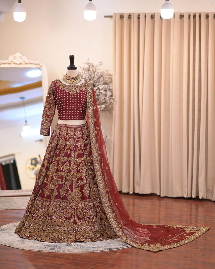 Ahmad Sultan – New Lehenga Choli Deep Red | AS-Lcr-069