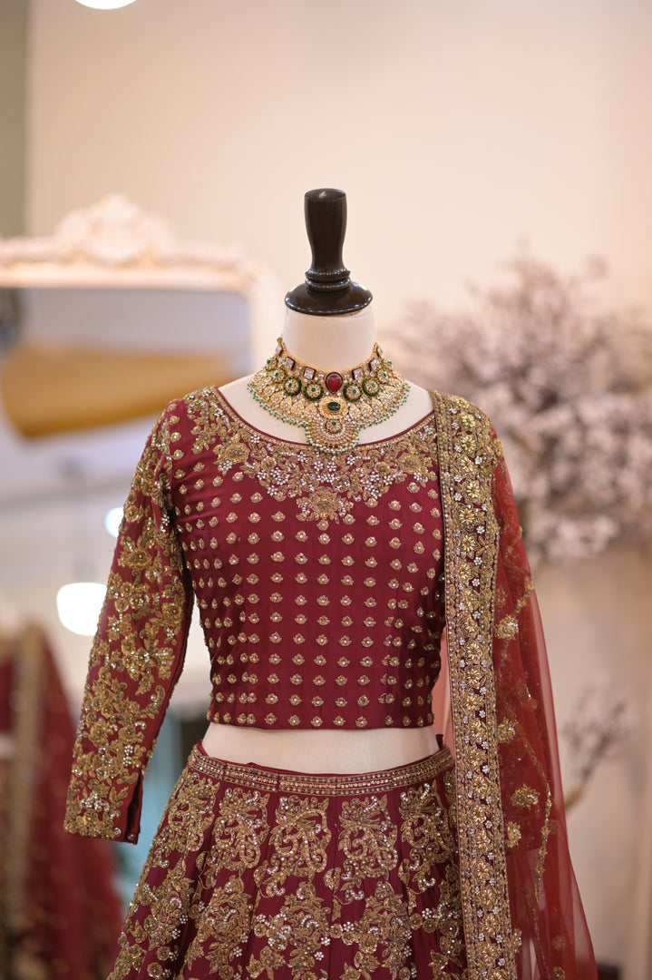 Ahmad Sultan – New Lehenga Choli Deep Red | AS-Lcr-069