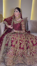 Load and play video in Gallery viewer, Ahmad Sultan – New Lehenga Choli Deep Red | AS-Lcr-069